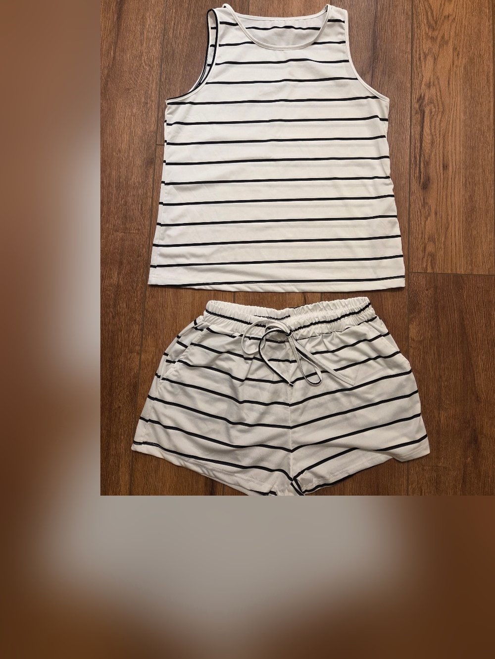 Striped White & Black Tank and Shorts Set NWOT - Picture 1 of 5